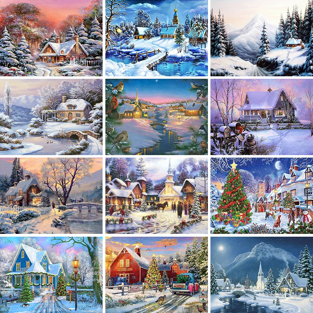 

5D DIY Diamond Drawing Snow Village Full Round Drill Art Mosaic Rhinestone Picture Art Craft Home Office Decoration Gifts
