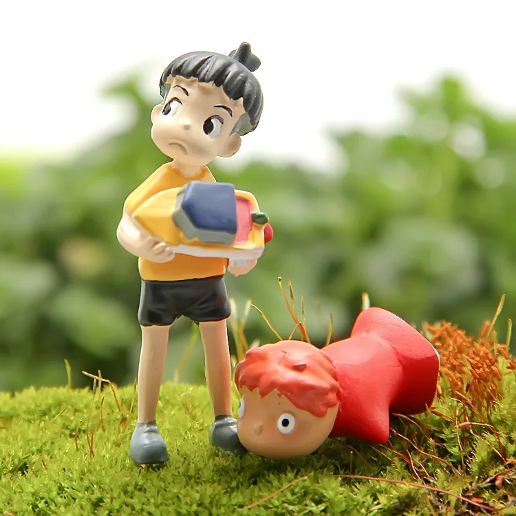 

2 Pcs/Set Kawaii Ponyo On The Cliff Resin Figures Toy Gardening Boy Fish Ornament Action Figure Home Decor New Gift For Friends