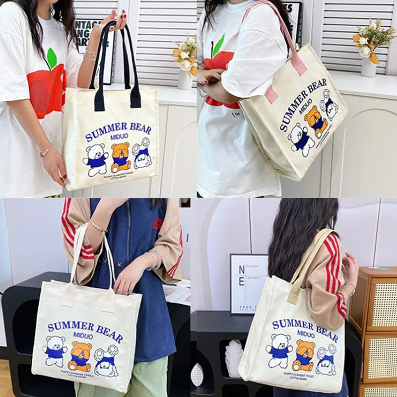 Милая сумка с принтом три маленьких медвежонка большая вместительная холщовая