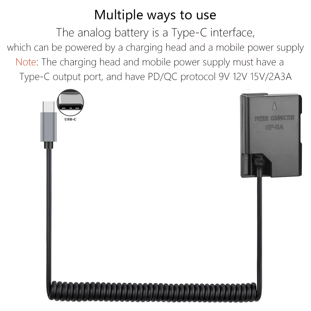 PD Type-C EP-5A EN-EL14 Dummy Battery Power Supply Kit for Nikon D3100, D3200, D3300, D3400, D5100, D5200, D5300