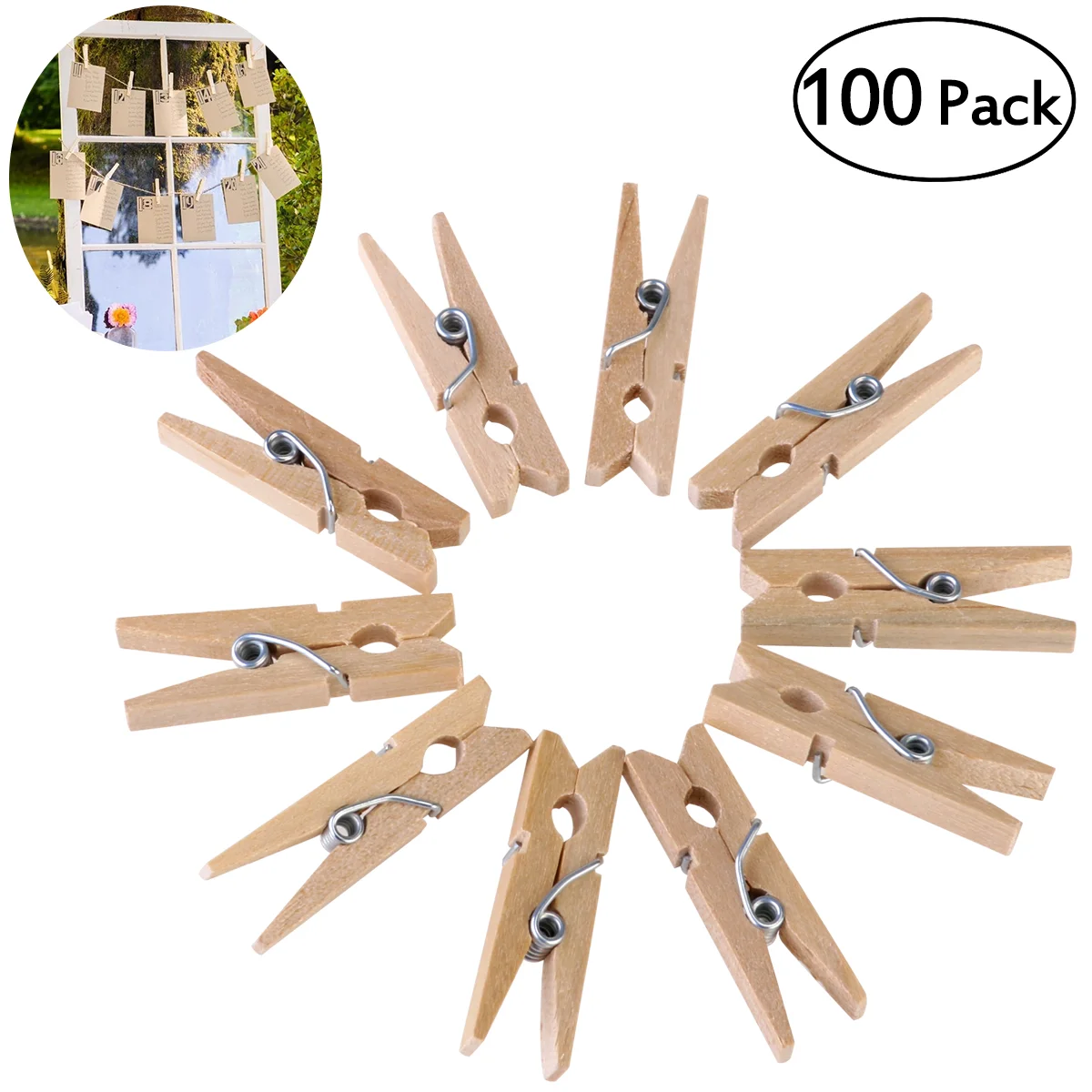 

100pcs Wooden Clothespin Durable Practical Clothespin Craft Clip Spring Loaded Pin Clothes for Outside