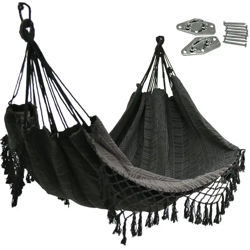 

Polyester Macramé Hammock with Indoor Hanging Kit Bundle, Open Size 81" L x 59" W