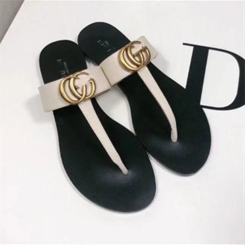 

Lady Real Leather Metal Slippers New In De Mujer European And American Style Fashion Shoes Wide Fitting 36-43 Black White Zoris
