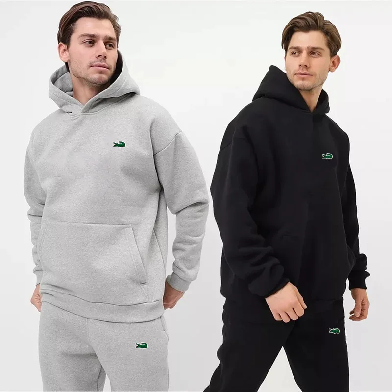 

Мужской спортивный костюм для бега, спортивная одежда, Повседневный свитер, спортивные штаны, уличная одежда, пуловер, однотонный флисовый ...