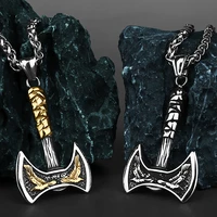 viking odin raven huginn and muninn double axe titanium steel stainless steel necklace pendant mens scandinavian jewelry gift