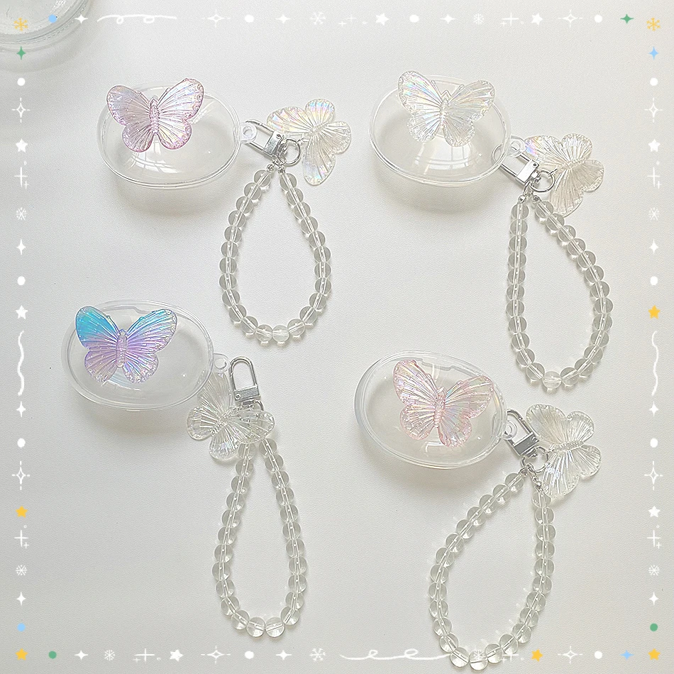 

sFor huawei freebuds lite Case flypods lite Luxury Crystal Butterfly Keychain Shell Silicone Clear Earphone Cover