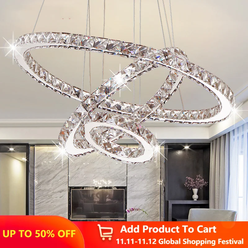 

French Crystal Chandelier Lighting Modern Luxury for Living Room Decoration Round Pendant Lamp Chrome LED Light Fixtures