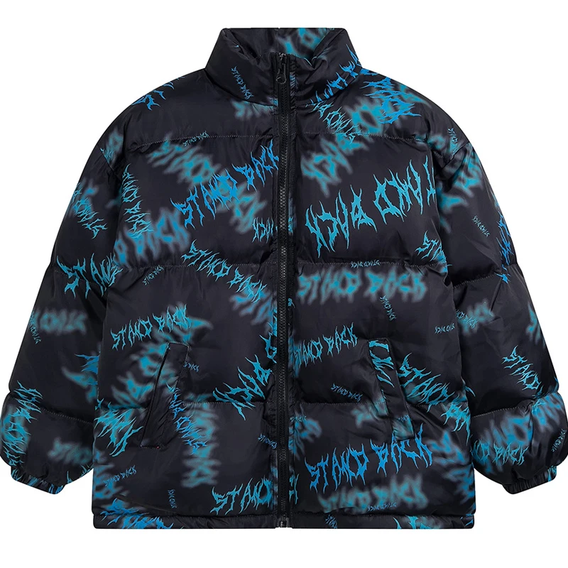 American Hip Hop Parka Men High Street Letter Full Printed Thicked Down Coats Causal Loosed Unisex Outwear Winter Streetwear New