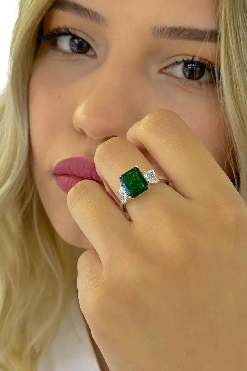 

İtaly Vip Baget Emerald Zircon 925 Sterling Silver Ring