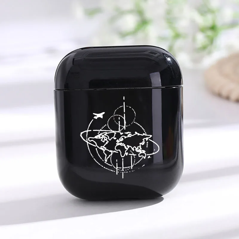 Жесткий Чехол для наушников Apple Airpods чехол с милой картой мира путешествия черный