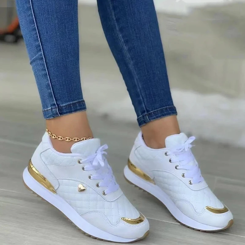 

2022 Women Sneakers Platform Shoes PU Leather Patchwork Casual Sport Shoes Ladies Outdoor Running Walking Shoes Zapatillas Mujer