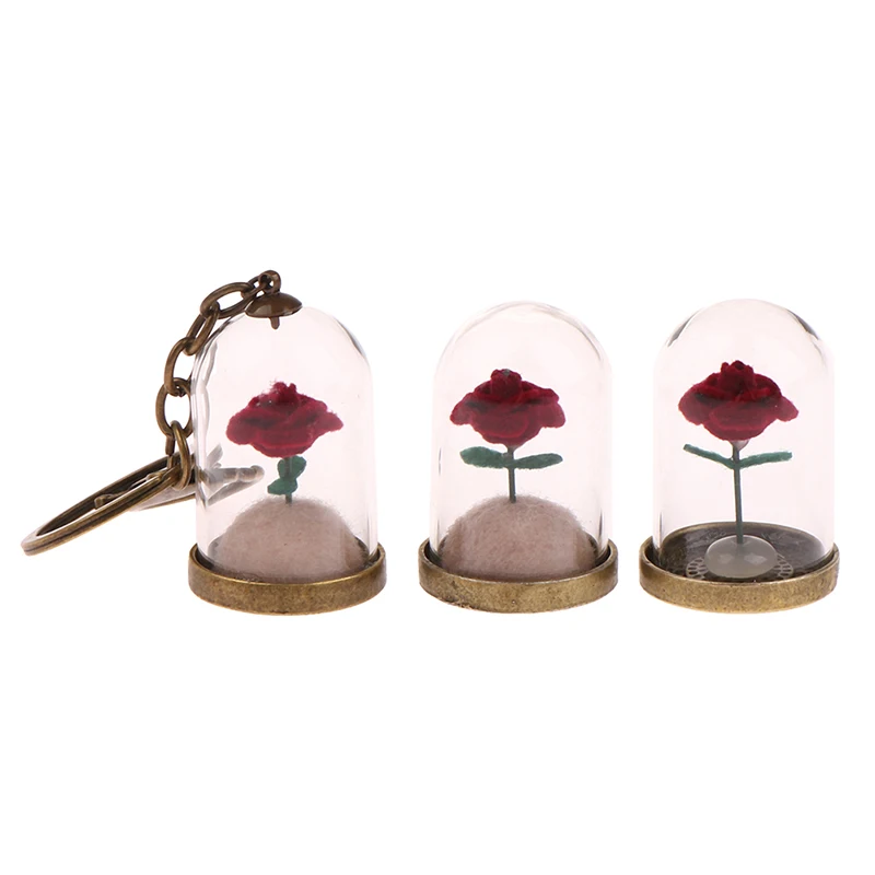 

Little Prince's Rose Keychain Pendant Car Ornament With Glass Cover For Girlfriend Gift Wedding Decor