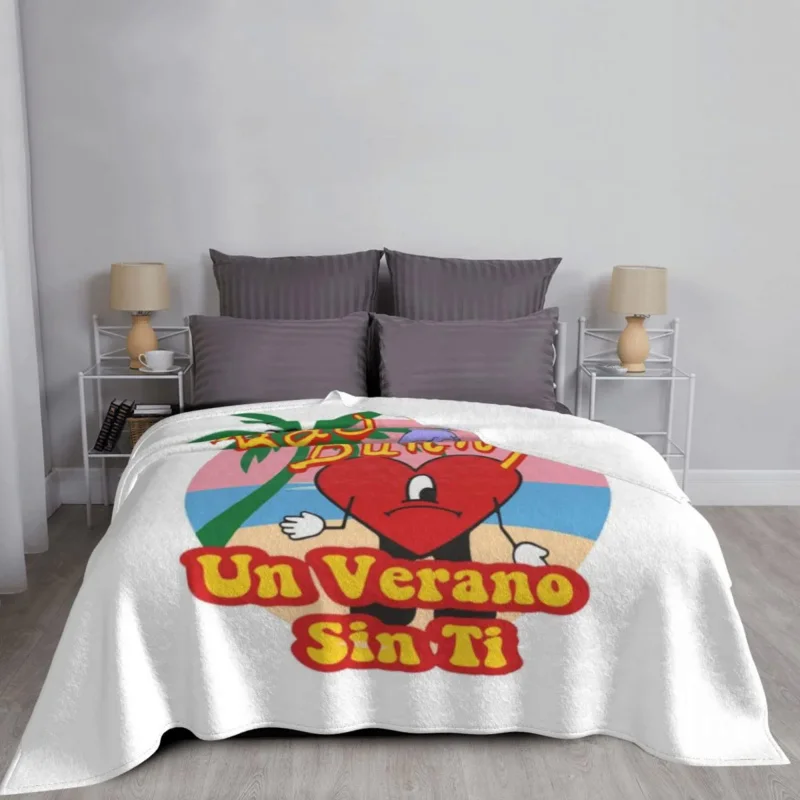 

Un Verano Sin Ti Blanket Velvet Summer Pop Music Bad Bunny Singer Multi-function Soft Throw Blankets for Bed Outdoor Bedspreads