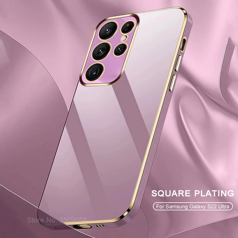 

S22 Ultra Case Square Plating Silicon Soft Cover For Samsung Galaxy S22 Ultra S 22 Plus Coque Funda Samsun S22Ultra S22+ S22Plus