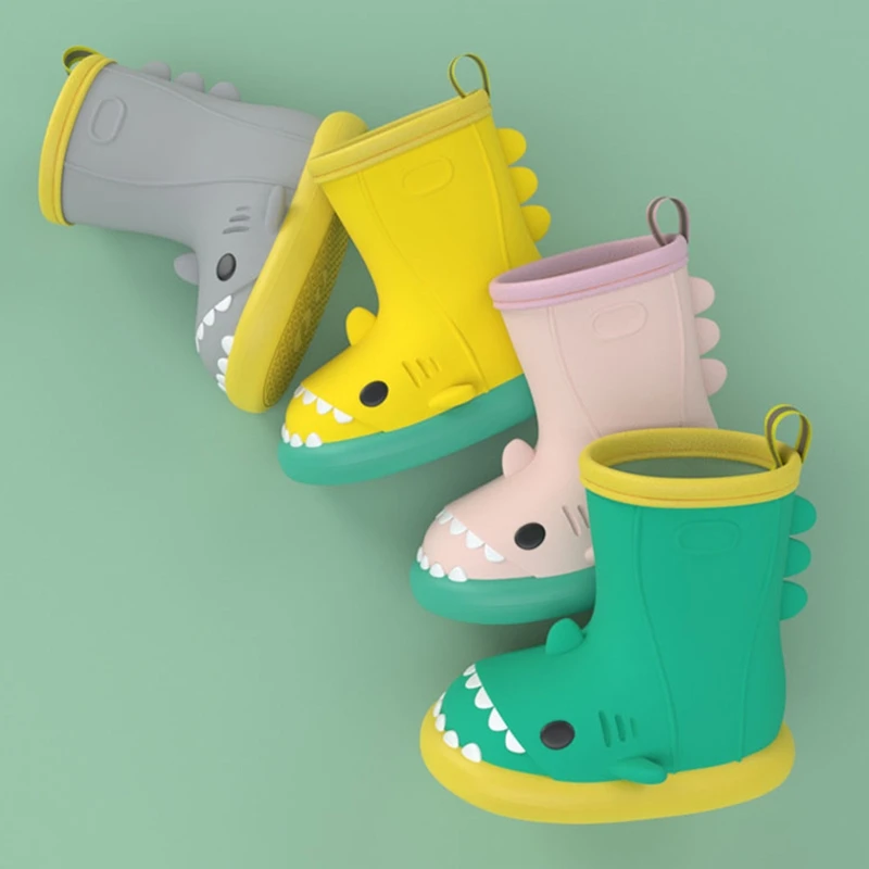 

Cartoon Kid Rain Boots with Pull on Handle Non-slip Lightweight Baby Rain Boots