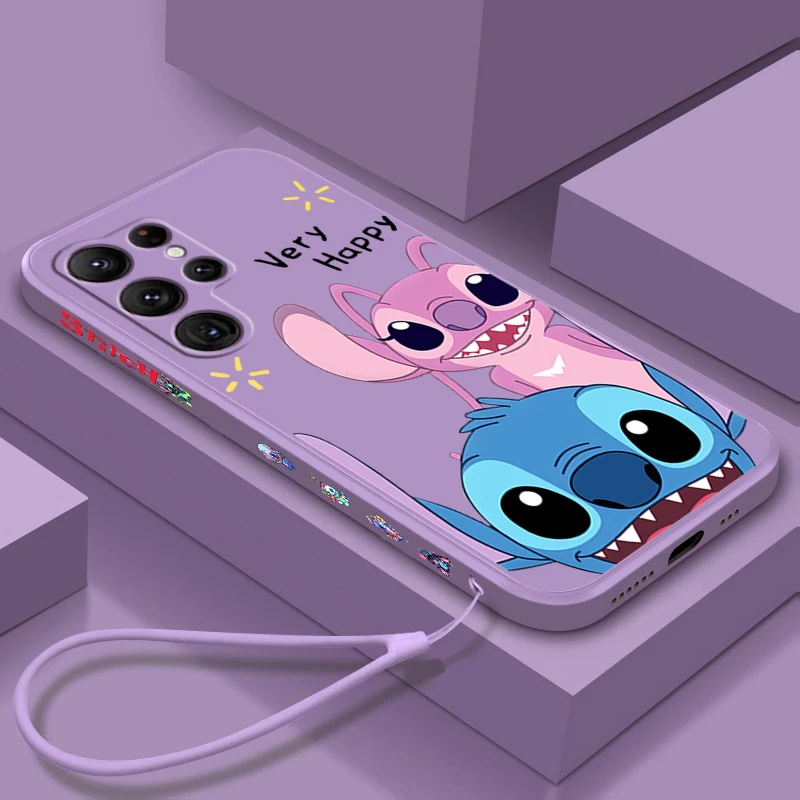 

Disney Stitch Anime Cute Cool Phone Case For Samsung Galaxy S23 S22 S21 S20 FE S10 Plus Lite Ultra 5G TPU Liquid Left Rope Cover