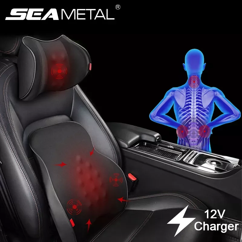 

12V Car Massage Pillow Lumbar Pillow Universal Headrest Seat Back Support Relieve Fatigue Auto Neck Support Auto Accessories
