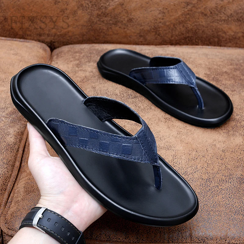 

Шлепанцы FIXSYS мужские легкие, кожаные пляжные тапочки, летняя Уличная обувь, римские сандалии, повседневная обувь