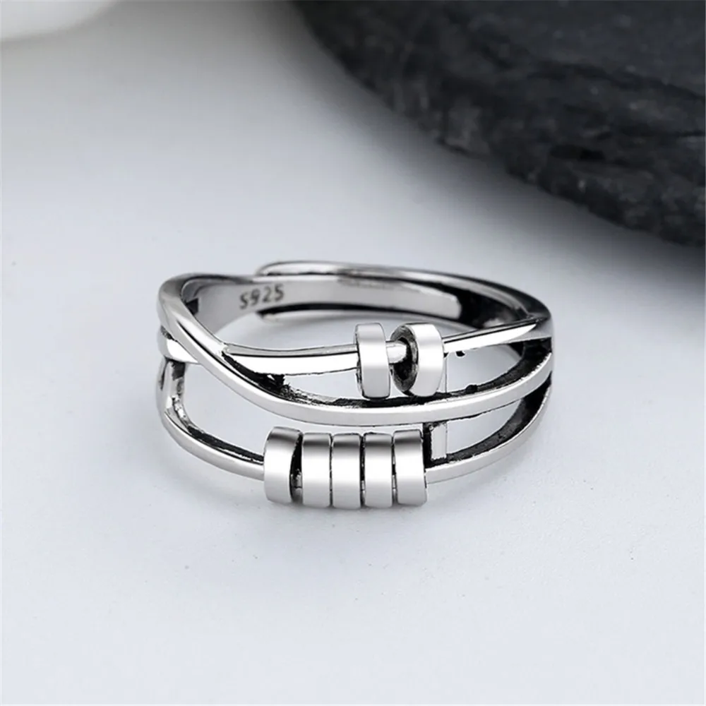 

Women Fidget Rings Adjustable Opening Men Anxiety Ring with Bead Worry Stress Relief Fashion Jewelry Female Stacking Finger Ring