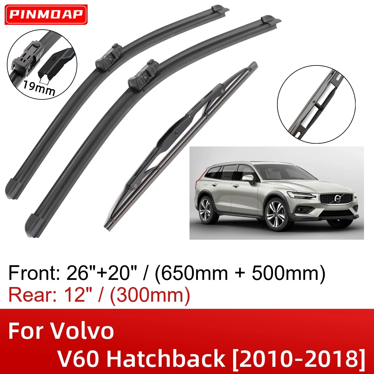 

Щетки стеклоочистителя Передние Задние для Volvo V60 хэтчбека 2010-2018 26 дюймов + 20 дюймов + 12 дюймов, аксессуары для резака 2013 2014 2015 2016 2017 2018