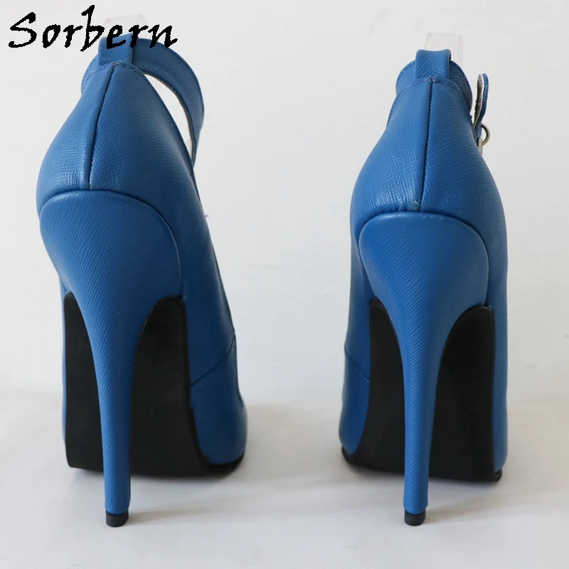 Sorbern Retro Burlesque Showgirl Pump Shoe Sissy Boy Ankle Locks with Key Round Toe Real Leather 16cm High Heel Shoe