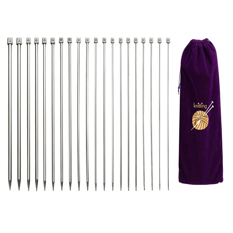 

Спицы для вязания, набор прямых одинарных заостренных спиц, 22 шт. металлических коротких спиц для вязания и удобная сумка для хранения