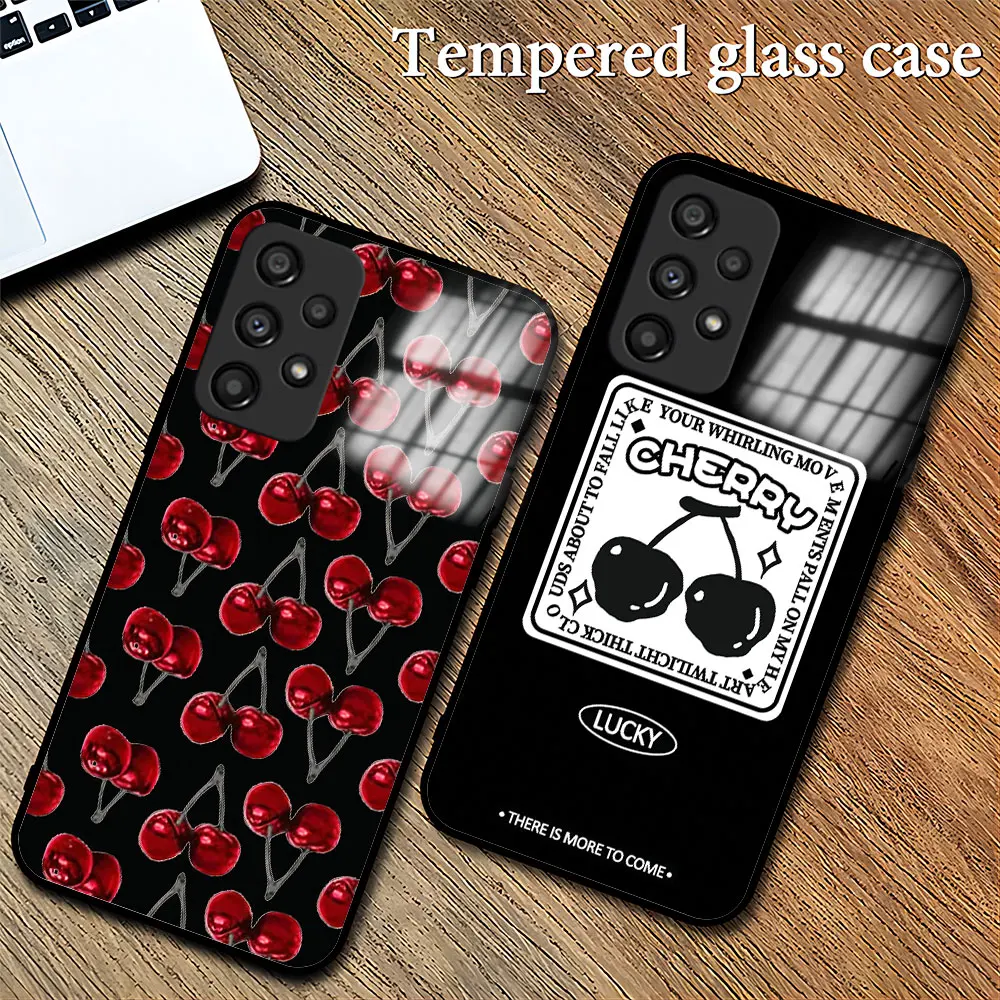 

Cherry Y2K Girls Phone Case Tempered Glass For Samsung A53 A12 A22 A52 A51 A72 A71 A32 A20 A02S 4G 5G Lens Protection Cover