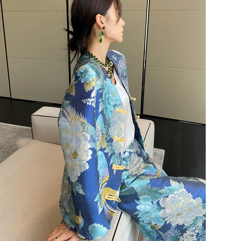 Женское весенне-осеннее элегантное пальто Чонсам в китайском стиле ретро синее