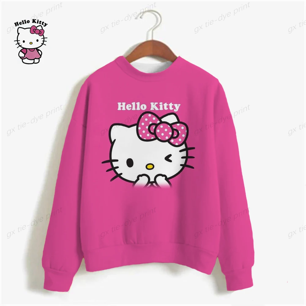 

Sweatshirt Autumn Women Hoodies HELLO KITTY Printed Streetwear Pullovers Long Sleeve Harajuku Hooded Sweater Sudadera Mujer
