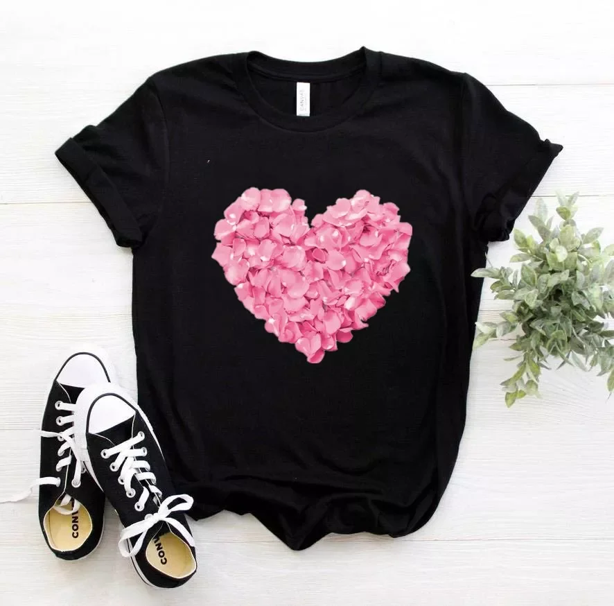 

Pink Heart Flower Print Women Tshirt Casual Funny T Shirt Gift 90s Lady Yong Girl Drop Ship PKT-894