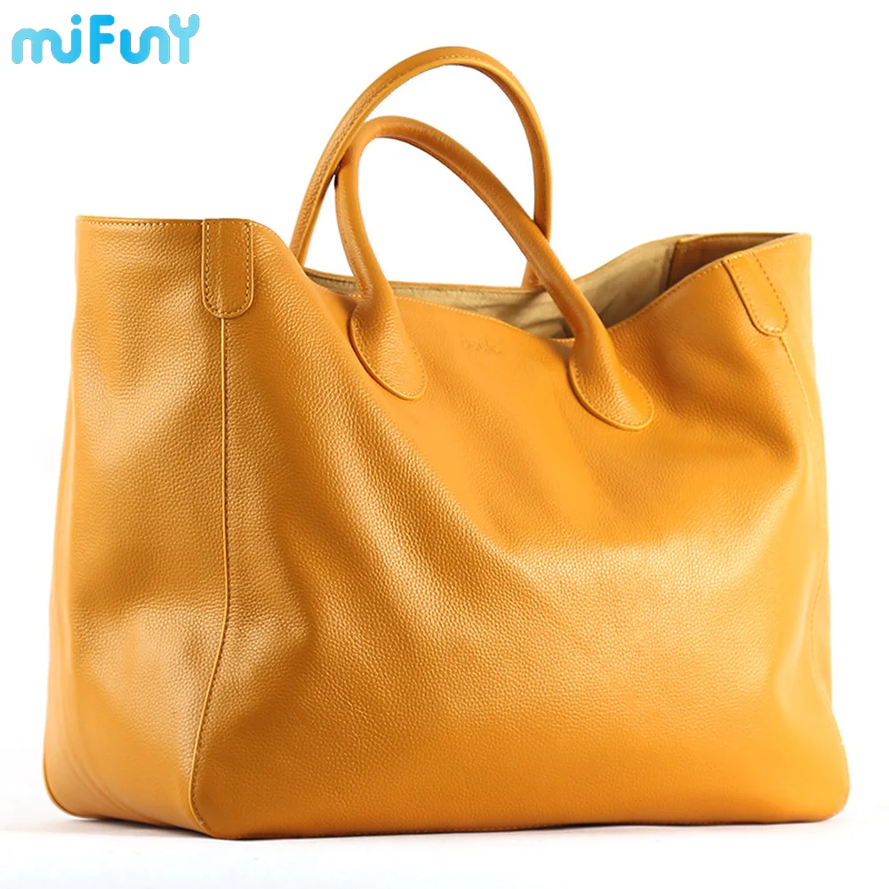 

MIFUNY Oversize Tote Bag for Women Genuine Leather Handbags Purses Cowhide Brown Female Travel Handbag Large Shopper Bag 2023