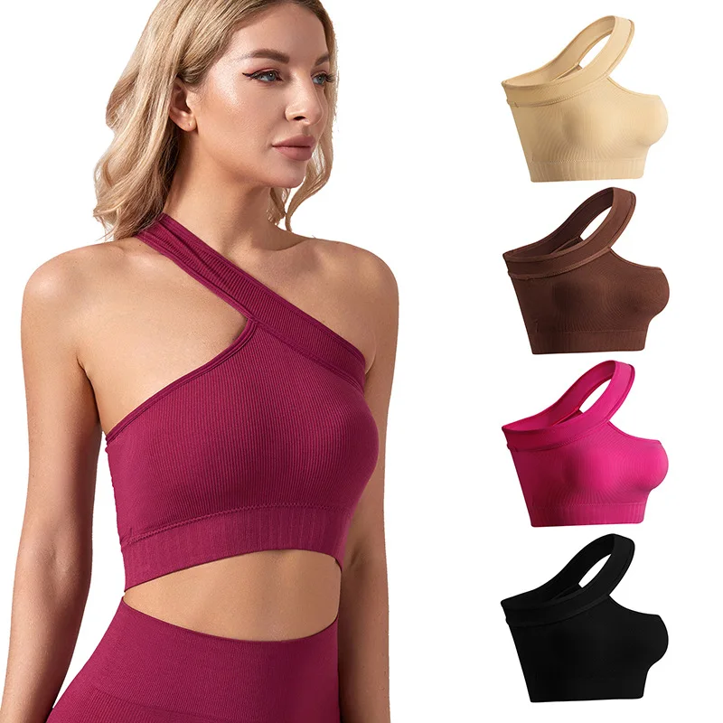 Women's Bras Solid Color Comfortable No Steel Ring Underwear Seamless Tank Top Female Single Strap Yoga Fitness Sports Vest