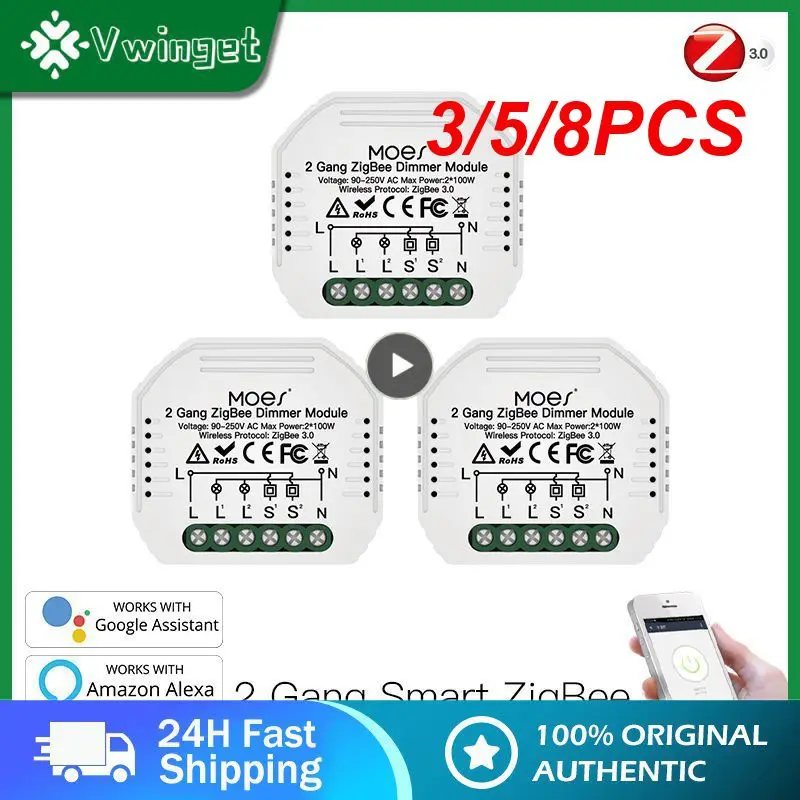 

3/5/8PCS Dimmable Smart Dimmer Module Ac 90-250v Zigbee Switch Mini Diy Tuya Switches Voice Control Switches