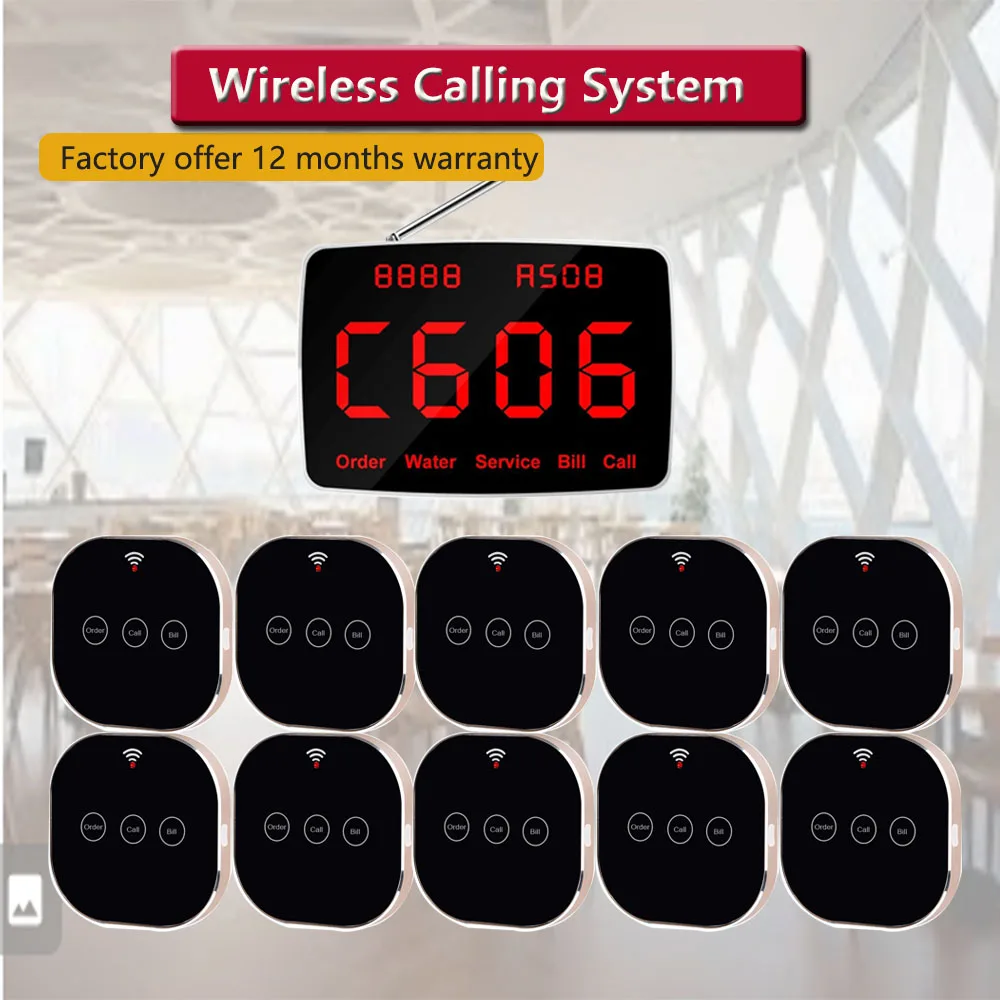 QWICALL 10 сенсорных перезаряжаемых кнопок вызова 1 экран дисплея хост беспроводная