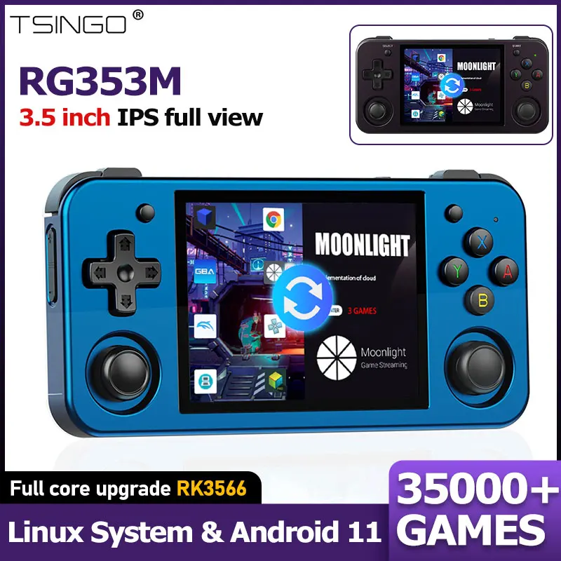 

TSINGO RG353M Metal Handheld Game Console Android Linux OS 3.5 Inch Touch Screen Game Players with 35000+ Games For SS/PSP/PS1