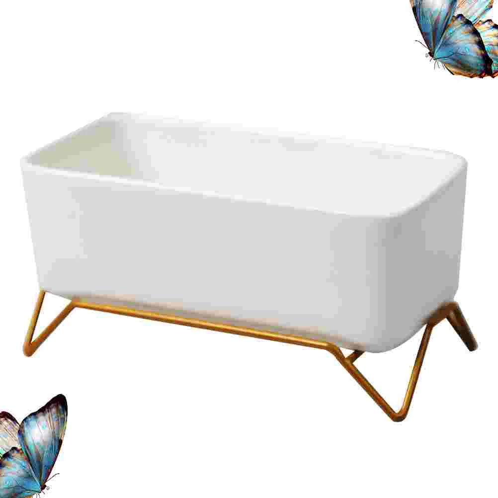 

1pc Flower Pot Holder Rectangular Holder Porcelain Planter with Rack Pottery Container Porcelain Holder