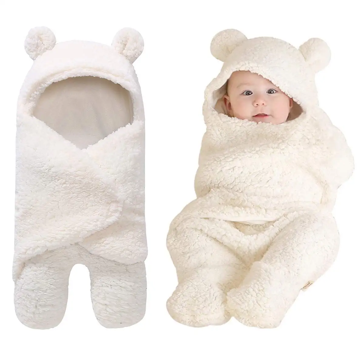 Хлопковое плюшевое одеяло с капюшоном для новорожденных, теплый мягкий спальный мешок для пеленания, накидка на коляску, спальные мешки для...