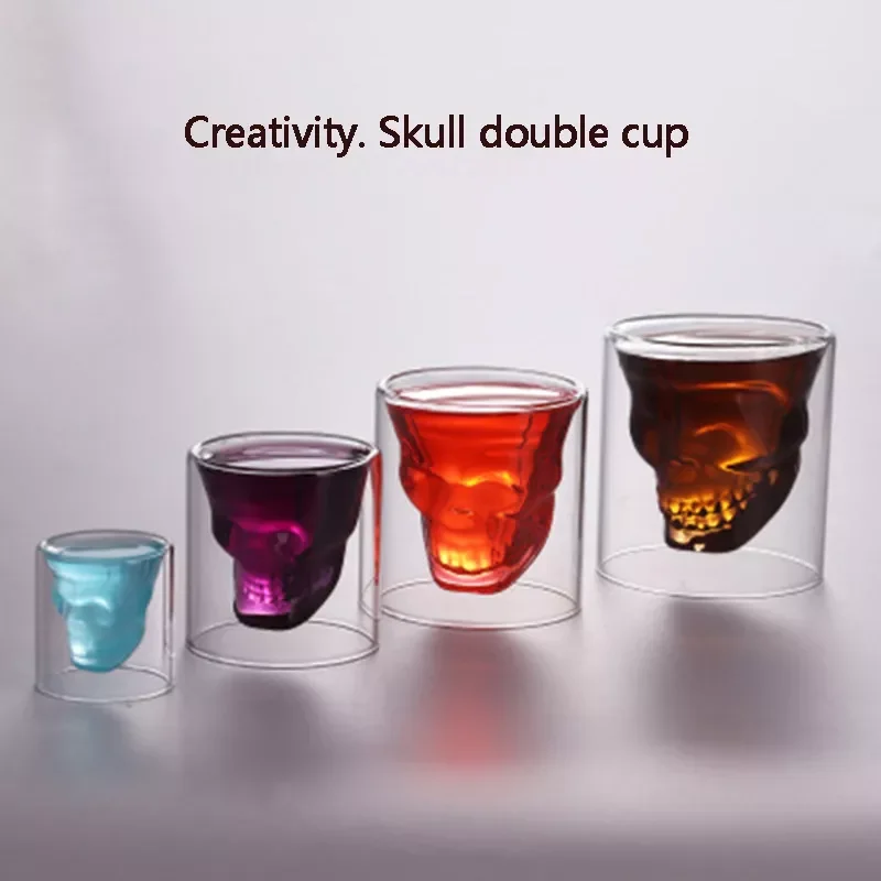 

New Double Wall Glass Skull Cup Transparent Wine Whisky Tea Coffee Water Mug Drinks Glass Reusable Bar Accessories