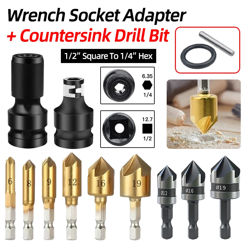 Набор сверл с зенковкой для деревообработки шестигранным адаптером головки