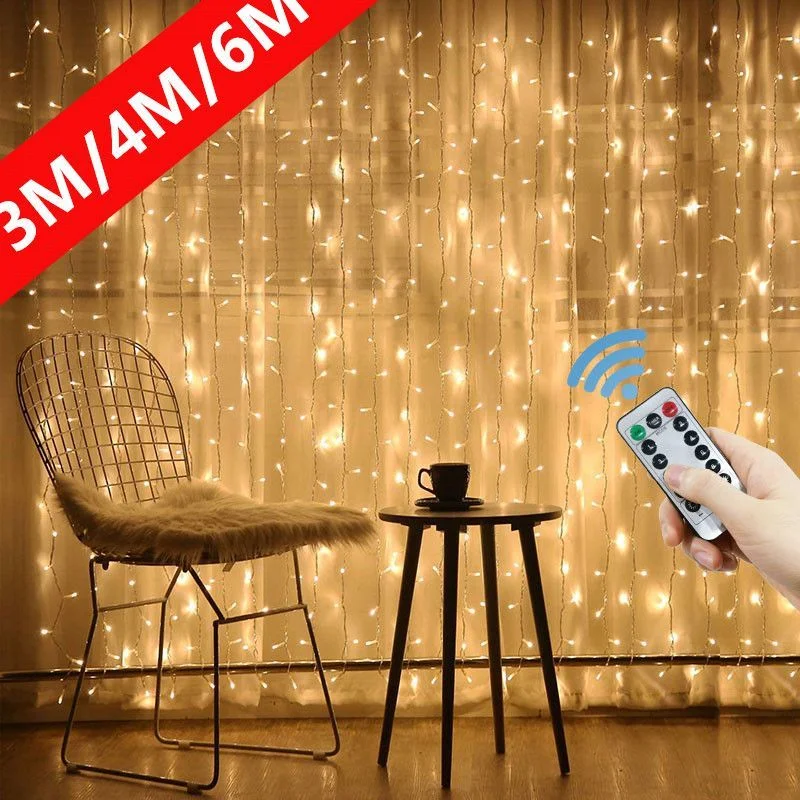 

СВЕТОДИОДНАЯ Гирлянда-занавеска, праздничное Рождественское украшение, 8 режимов, дистанционное управление через Usb, праздничные сказочные огни для спальни и дома
