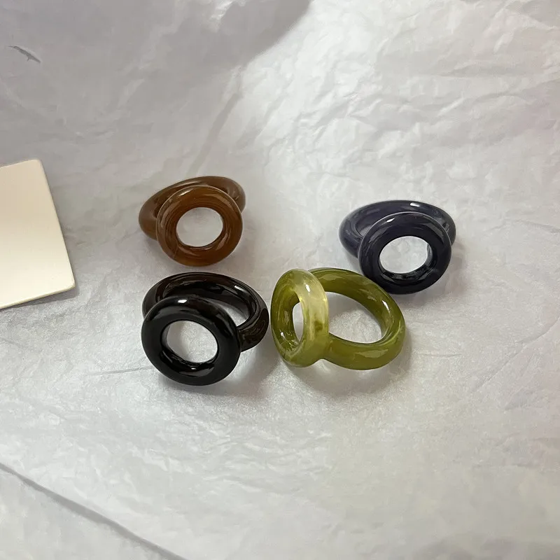 

Colorful Resin Acrylic Rings Women Transparent Round Square Rings Set Vintage Geometric Korea Beads Trendy Jewelry Gifts 4pcs