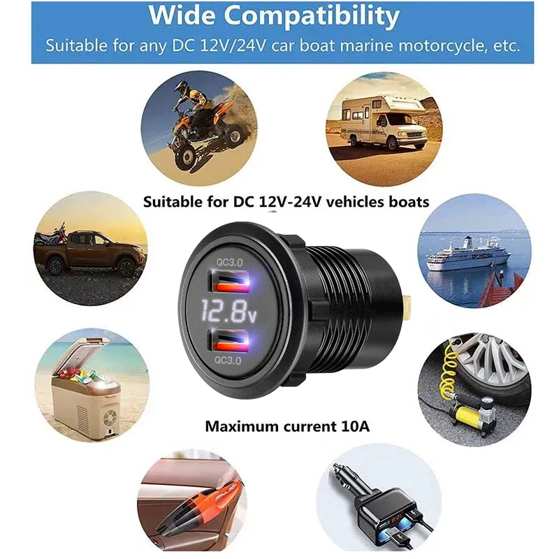 QC 3 0 вольтметр 12 В Автомобильное зарядное usb-устройство розетка адаптер для в 24