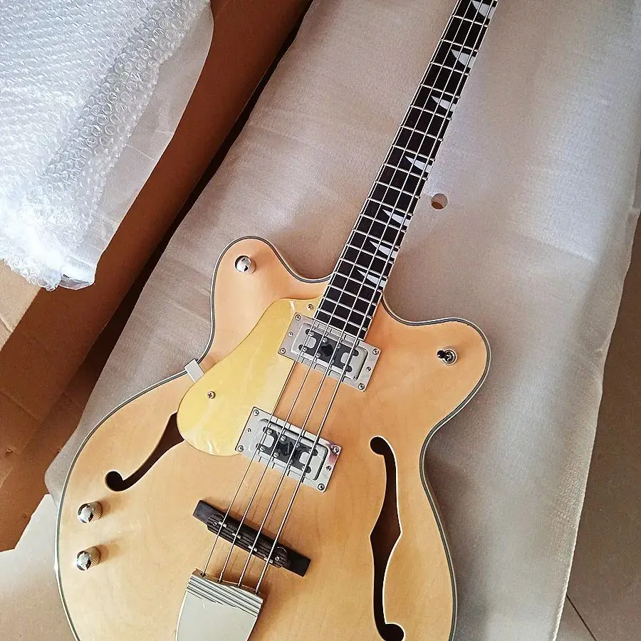 Новая 4-струнная деревянная электрогитара с натуральным глянцем для левшей