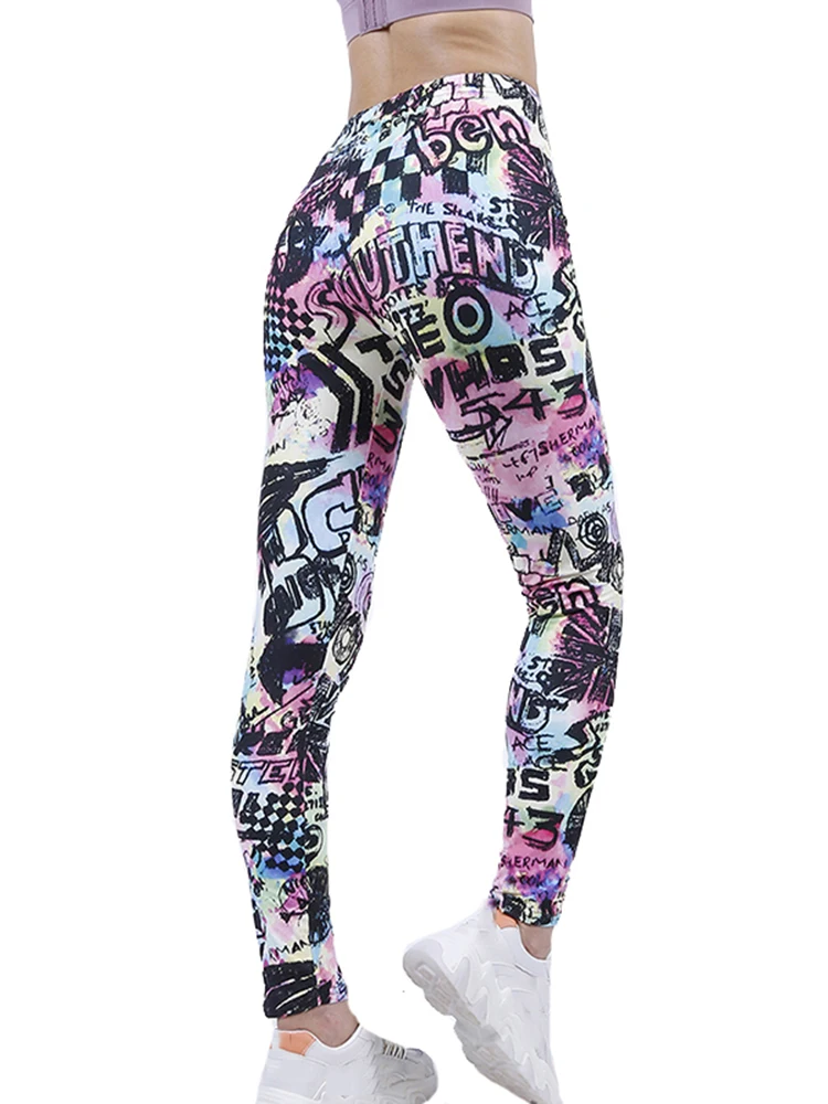 

CUHAKCI Colorful Printed Sport Street Wear High Waist Leggins Women Fitness Pants Summer Pants Gym Sexy Leggings Casual Trousers