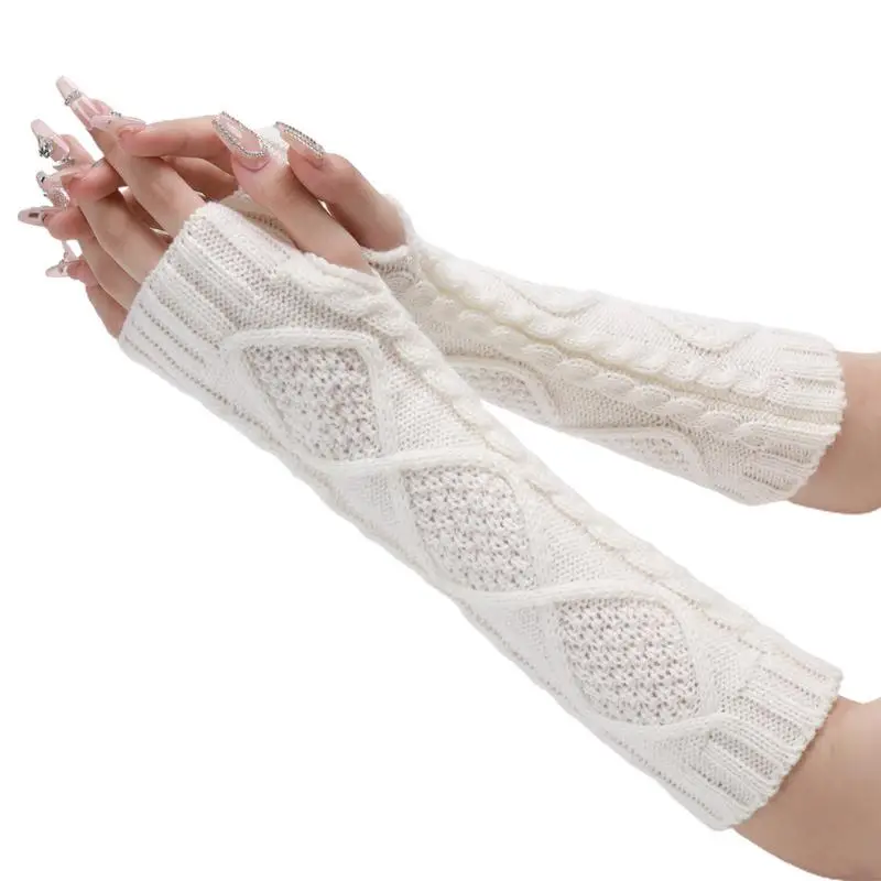 

New Fashion Women Ladies Winter Casual Knitted Wrist Arm Hand Warmer Long Mitten Fingerless Gloves Black White Gray