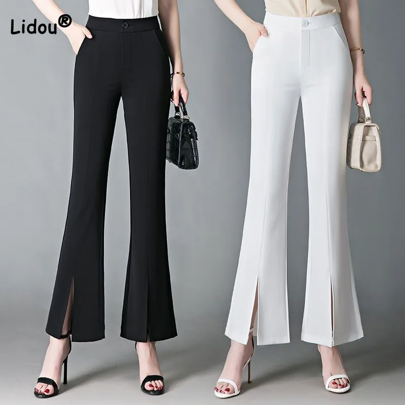 Простые Женские однотонные брюки-клеш с разрезом