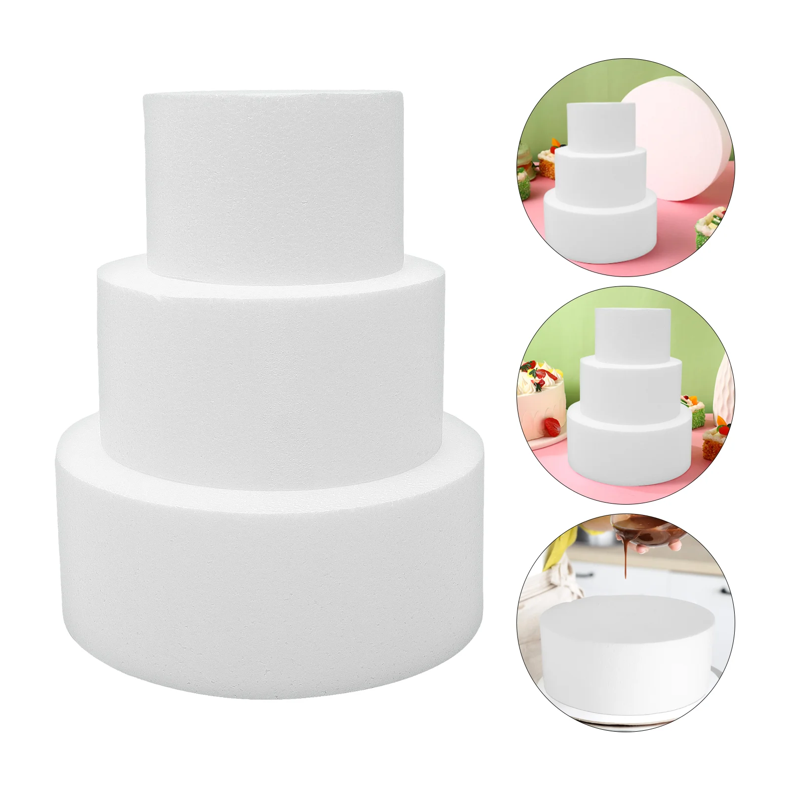 

3 Pcs Wedding Decorations Ceremony Cake Dummies Crafts Fake Foams Model Compact Decorative Baking DIY