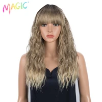 magic synthetic wig with bangs wavy wigs 18 inch pink ombre blonde medium length heat resistant cosplay wigs for black women