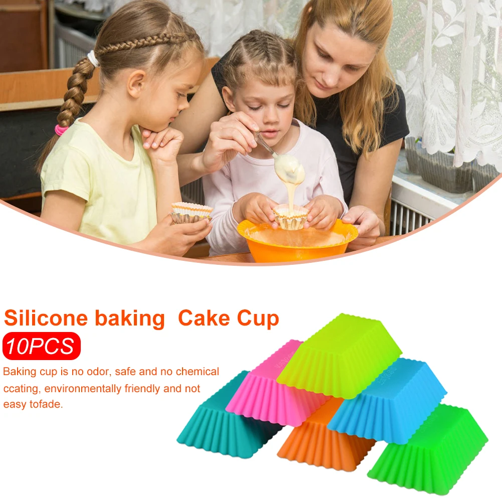 

10Pcs Silicone Rectangular Reusable Cake Cup Baking Cups Nonstick Liner Molds Cupcake Baking Molds for Making Muffin Chocolate