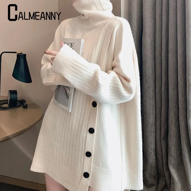 Модный новый стильный свитер с высоким воротником Осень-зима 2024 однотонный